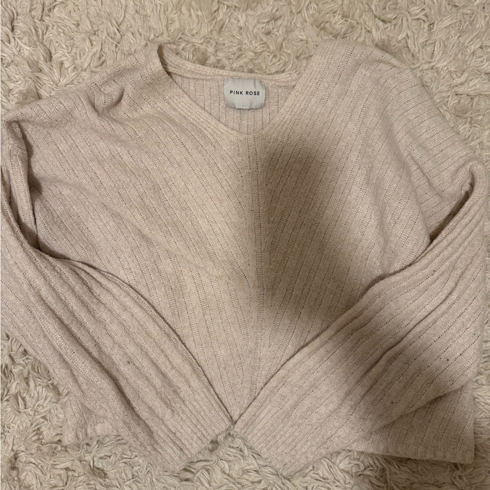 Pink Rose Women's Beige V-Neck Sweater